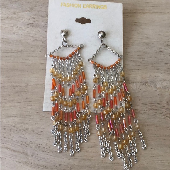Jewelry - 🍭Boho long beaded statement earrings orange